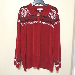 Allison Daley Red Jacquard Quarter Zip Sweater Missy Pullover Long Sleeve